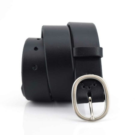 Ceinture en cuir noir avec boucle en laiton "Thibault", 3,5 cm