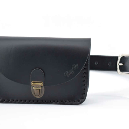 Pochette en cuir noire à mettre à la ceinture "Bouley"